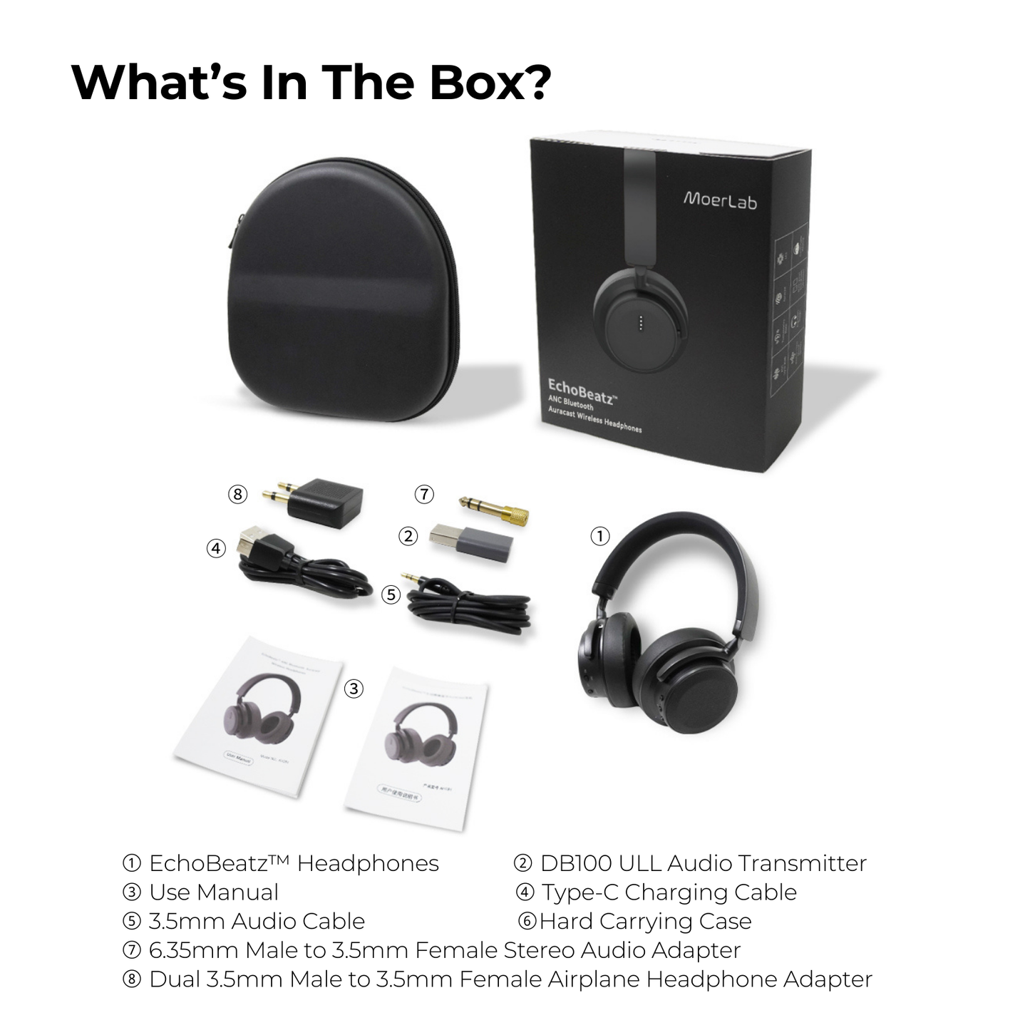 EchoBeats™ ANC Auracast™ ワイヤレス ヘッドフォン (送信機と一緒に販売)