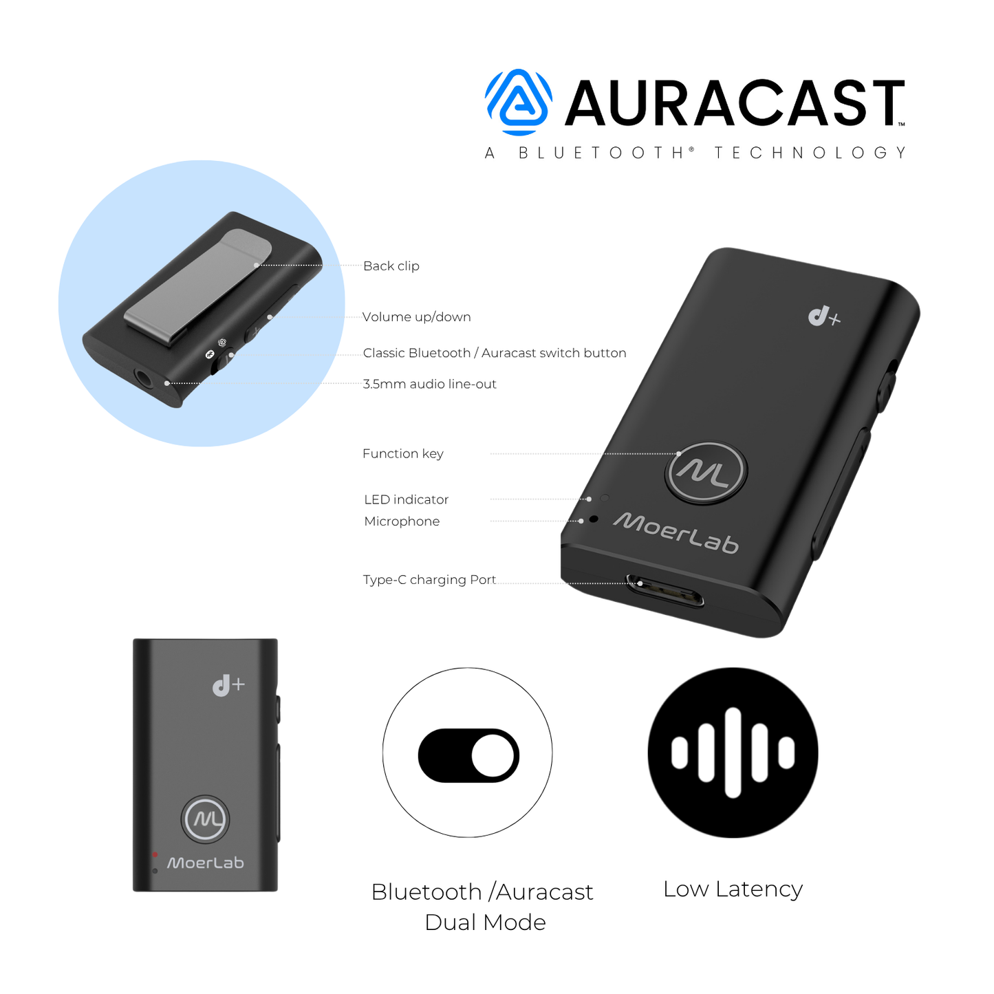 MoerDuo Plus™ Auracast™ オーディオレシーバー