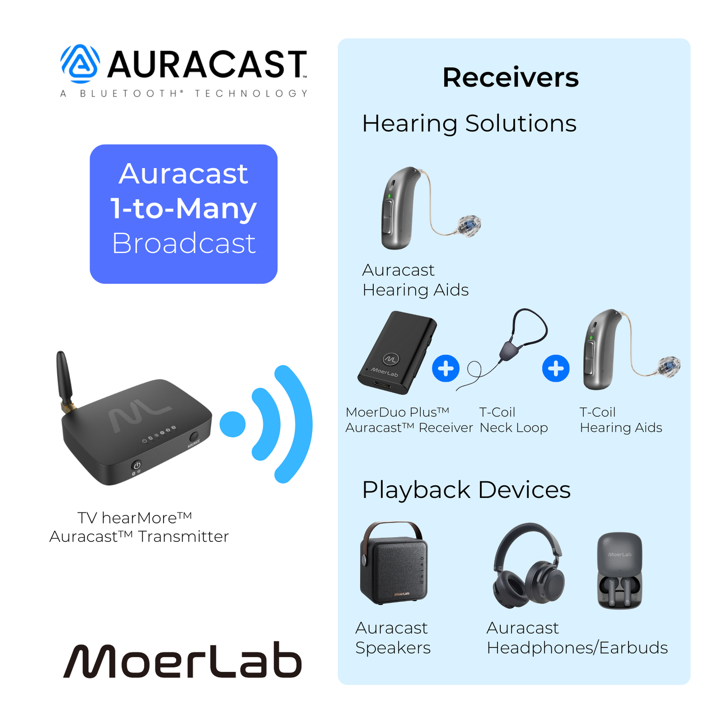 TV hearMore™ Auracast™ オーディオ トランスミッター