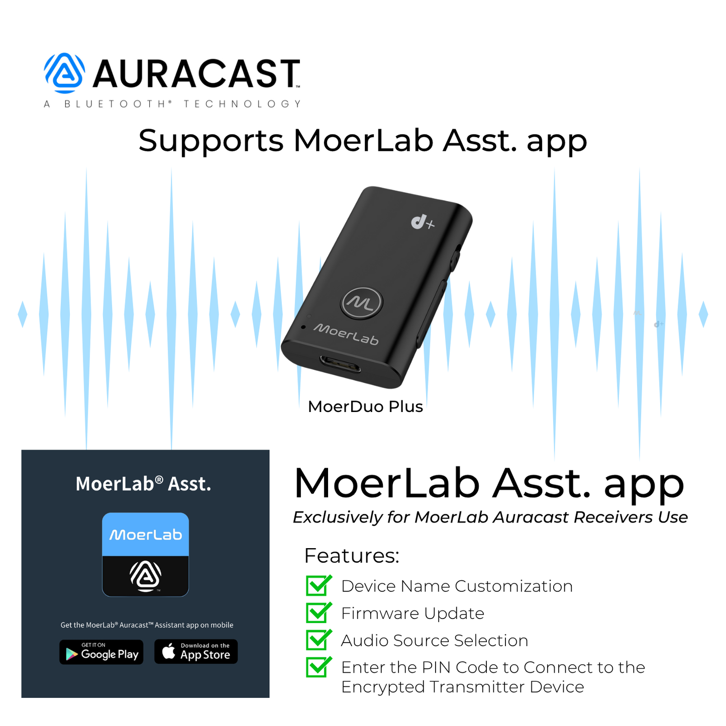 MoerDuo Plus™ Auracast™ オーディオレシーバー