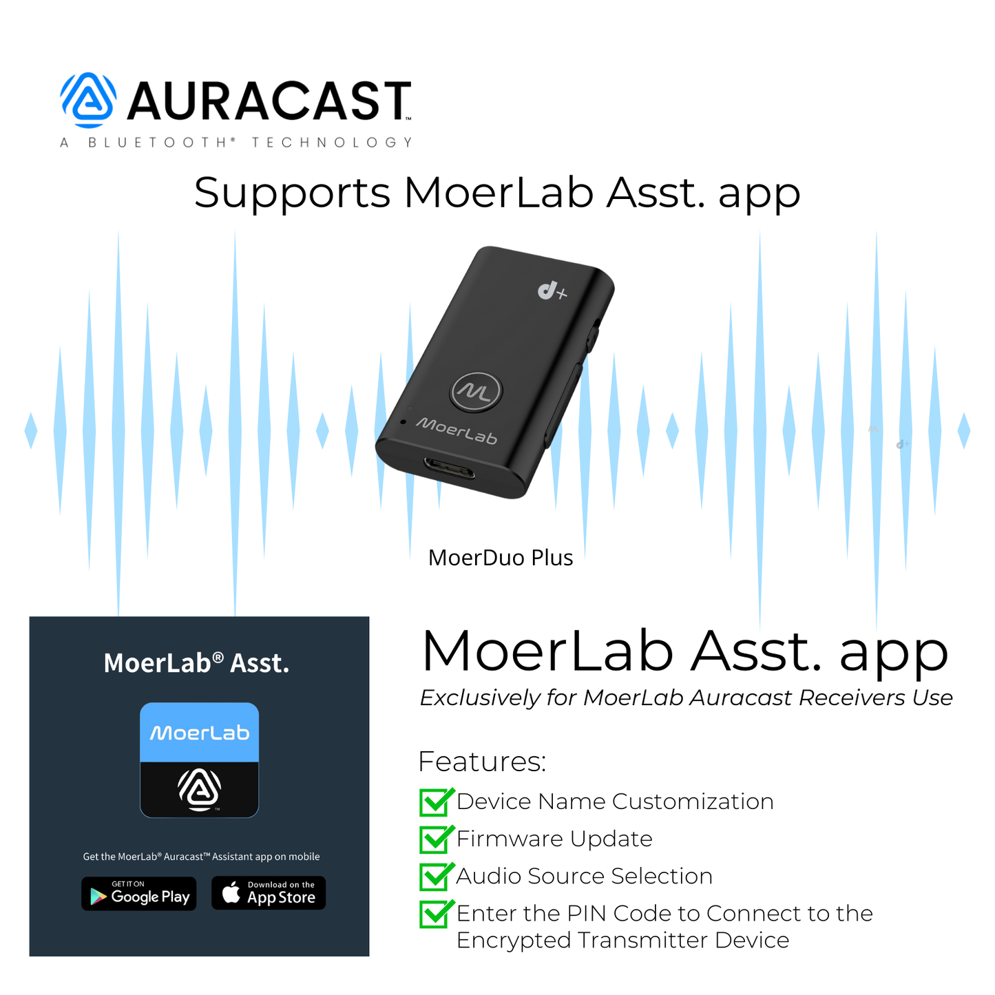 Receptor de audio MoerDuo Plus™ Auracast™ 