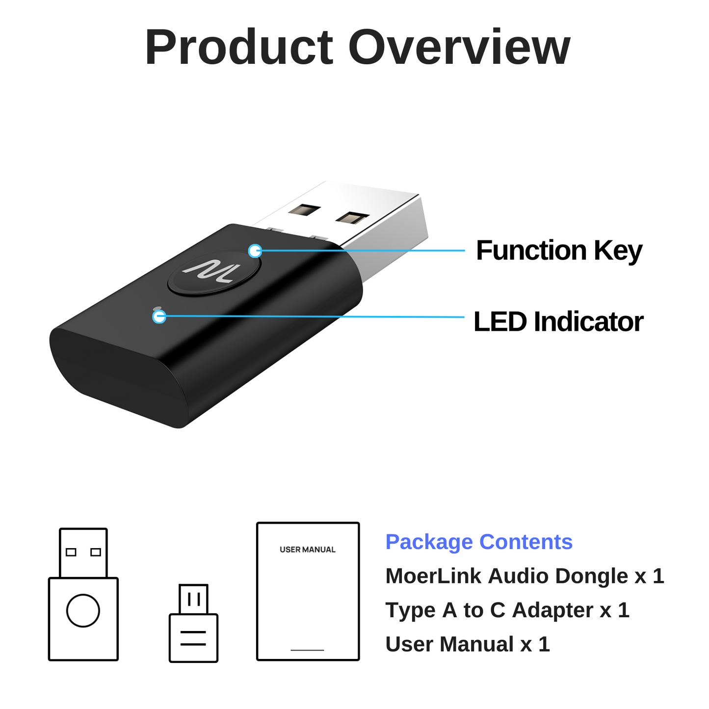 MoerLink™ Bluetooth 5.3 Auracast オーディオ トランスミッター