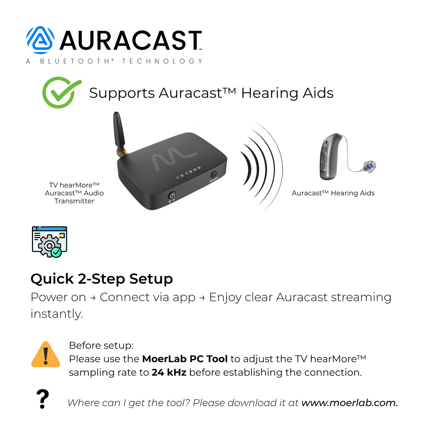 TV hearMore™ Auracast™ オーディオ トランスミッター