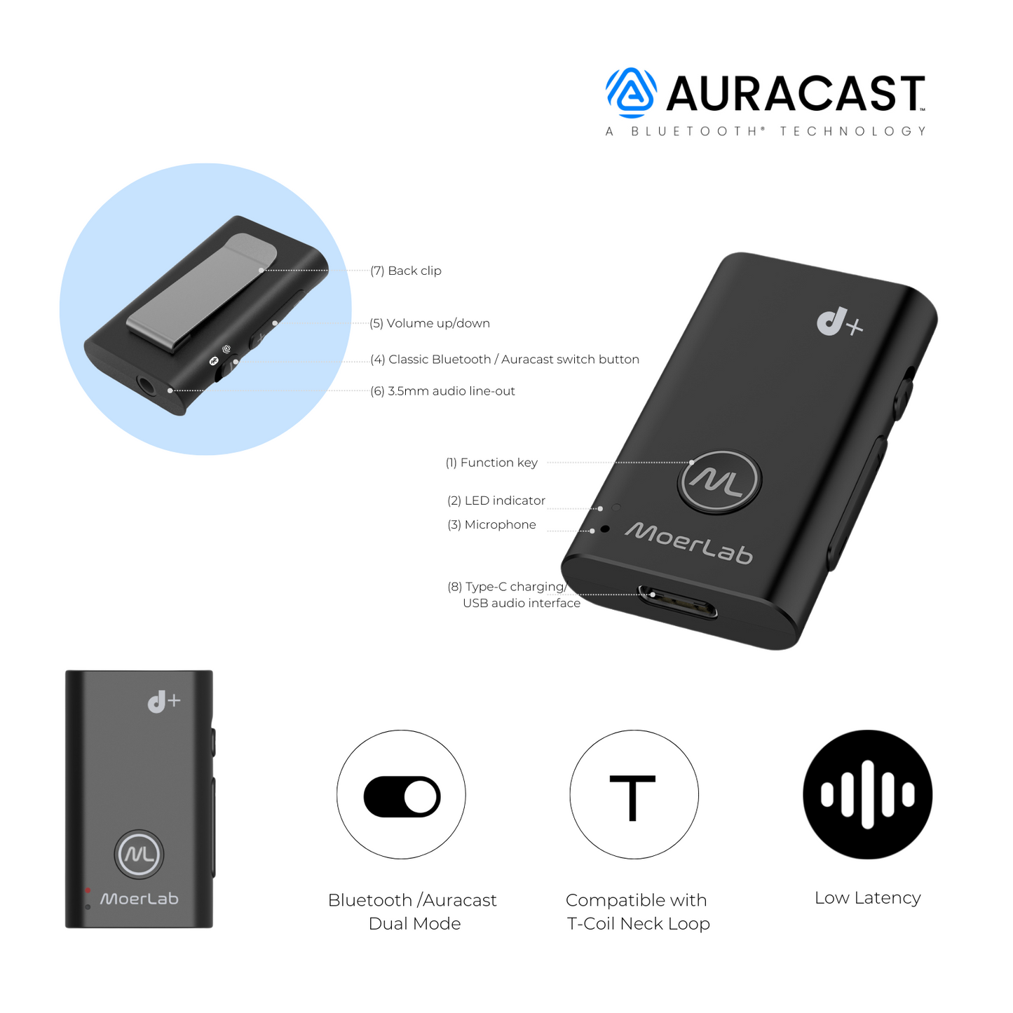 Receptor de audio MoerDuo Plus™ Auracast™ 