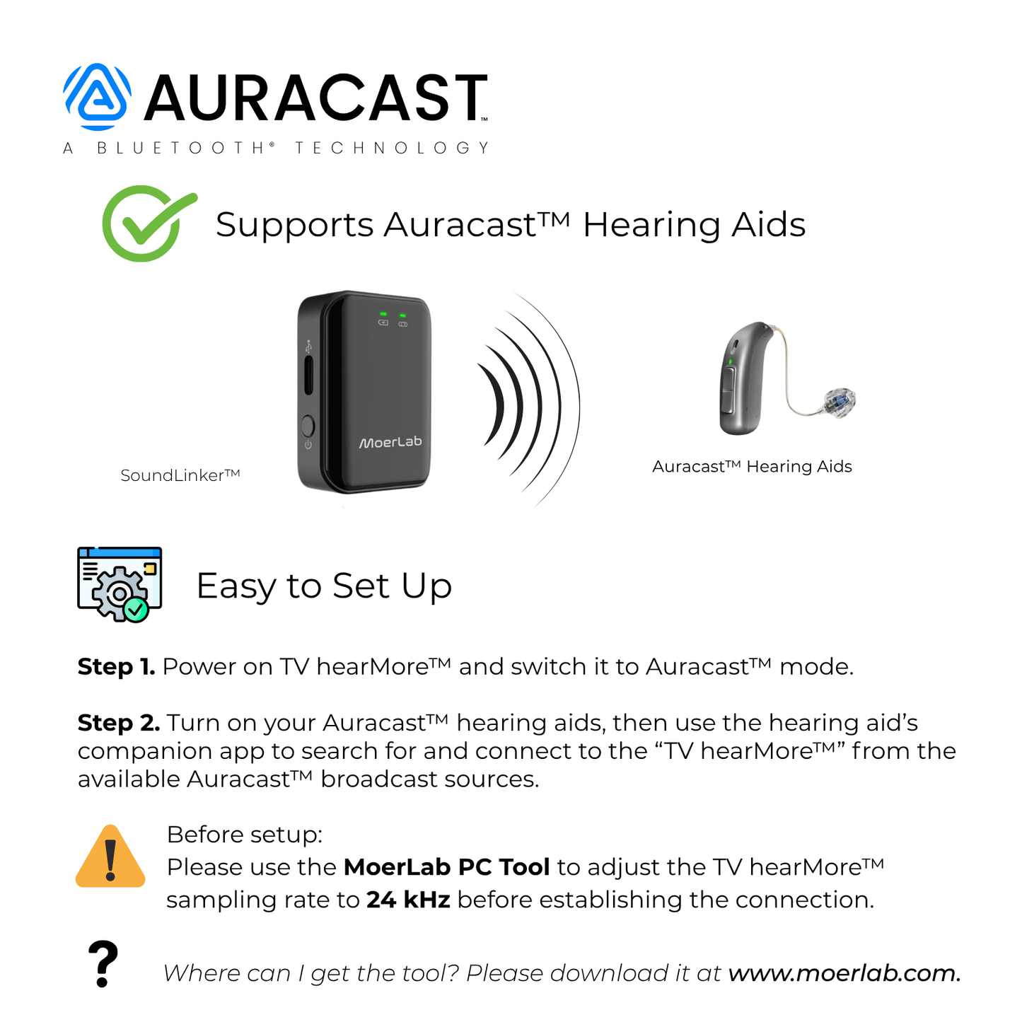 SoundLinker™ ポータブル Auracast™ オーディオ トランスミッター