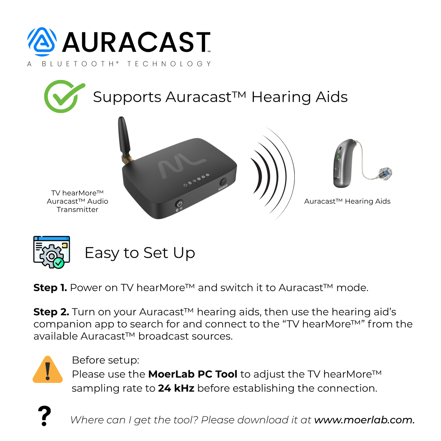 TV hearMore™ Auracast™ オーディオ トランスミッター